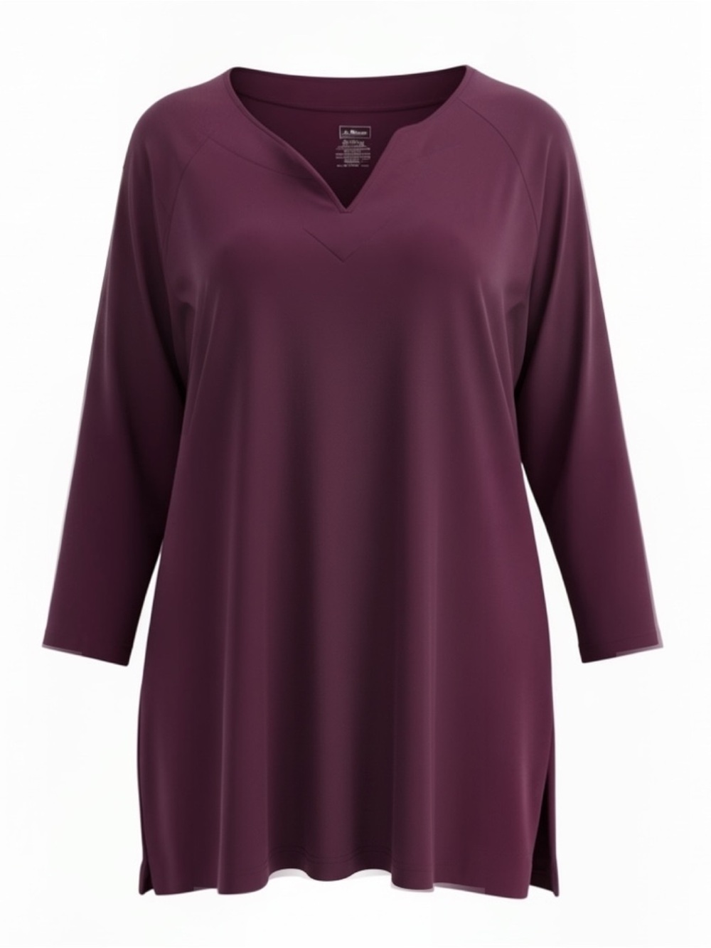 L.L. Bean Pima Cotton Soft Plum V-Neck 3/4 Sleeve Tunic